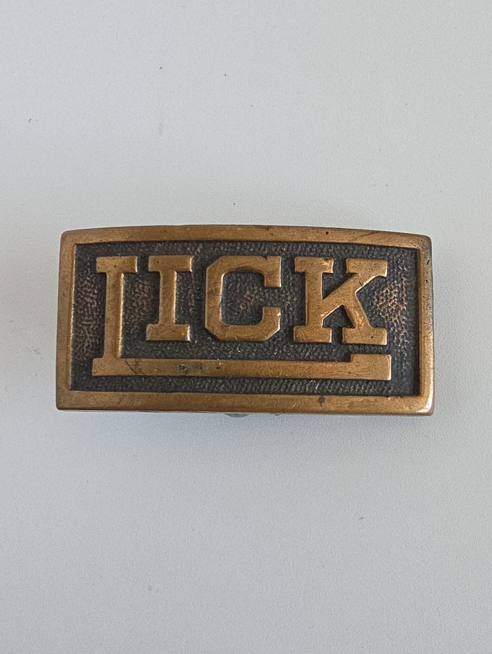 Vintage "LICK" Custom Name Brass Belt Buckle Friction Grip Clamp Web Belt Style